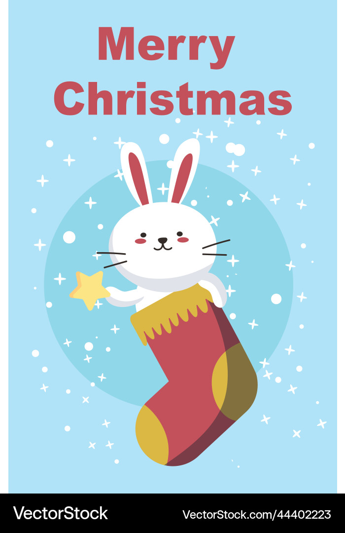 Merry christmas cute bunny rabbit in stocking Merry christmas cute bunny rabbit in stocking vector image