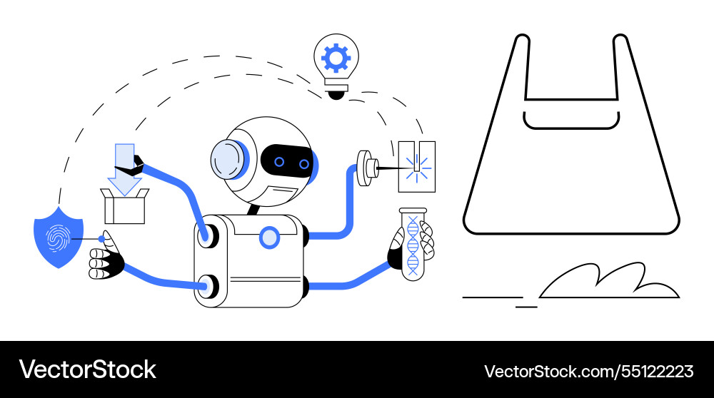 Multitasking Roboterhandling verschiedene Aufgaben vektorbild