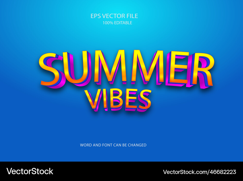 Realistic 3d summer vibes editable text effect vector image