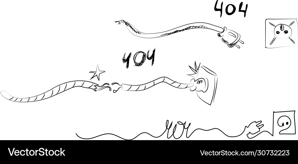Set 404 error not found page black design sketch Vector Image