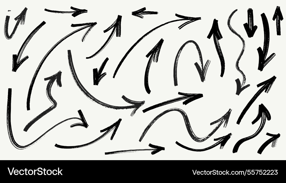 Set of marker drawn arrows black pointers arrow Vector Image