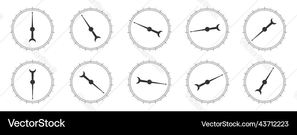 Set of round measuring scales with rotating arrows Vector Image