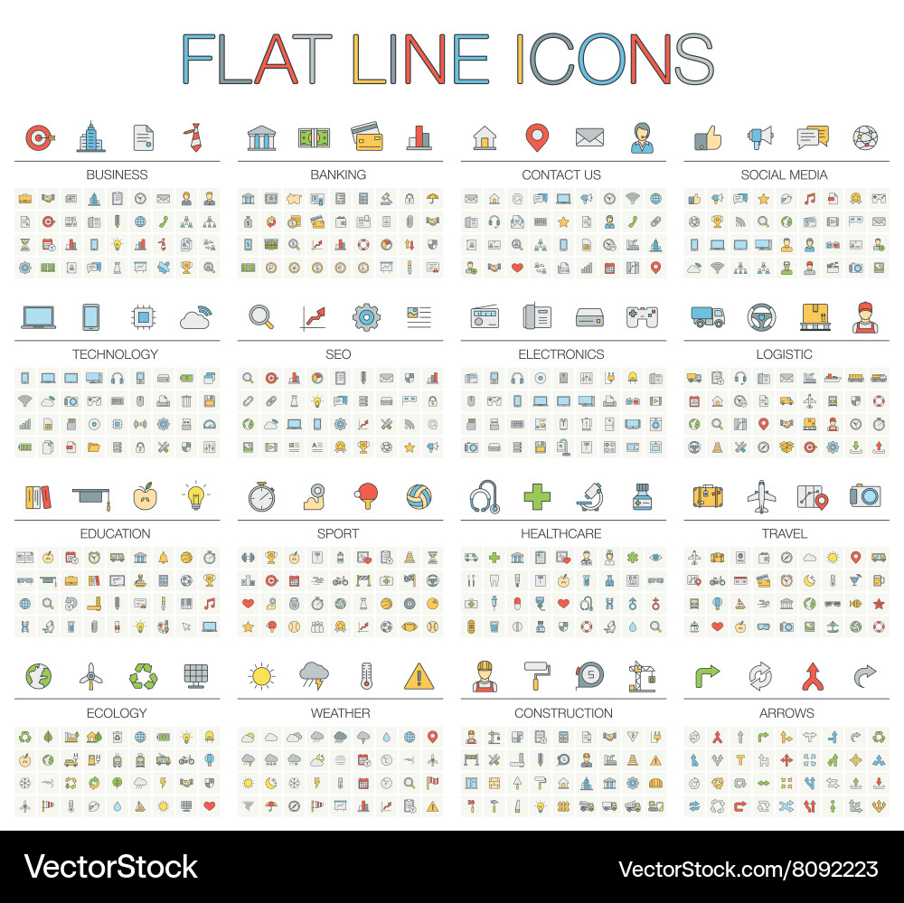 Thin Line Color Icons Set vector image
