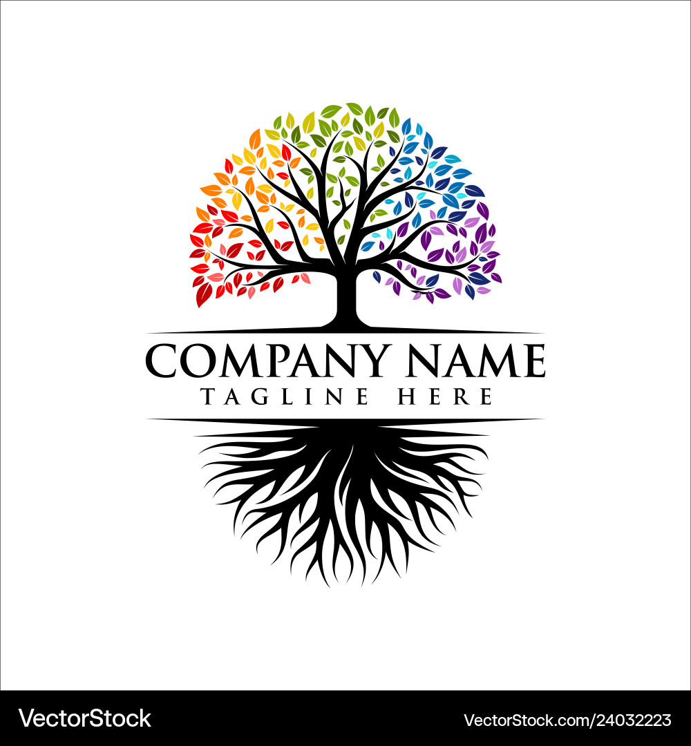 Vibrant tree logo design root Royalty Free Vector Image
