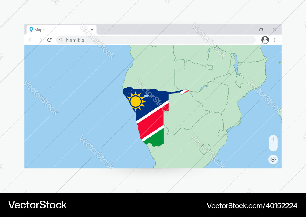 Browser window with map of namibia searching Vector Image
