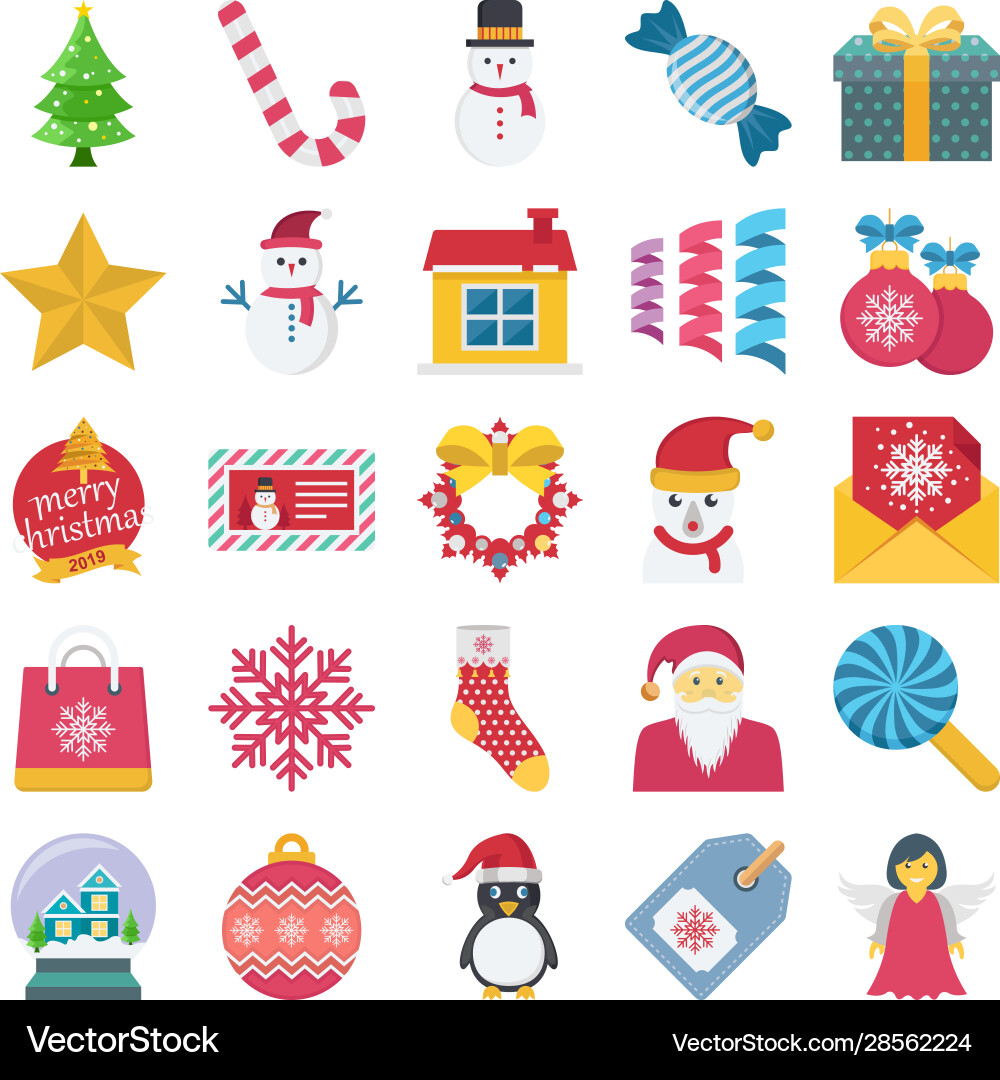Christmas isolated color icons set every s Vector Image