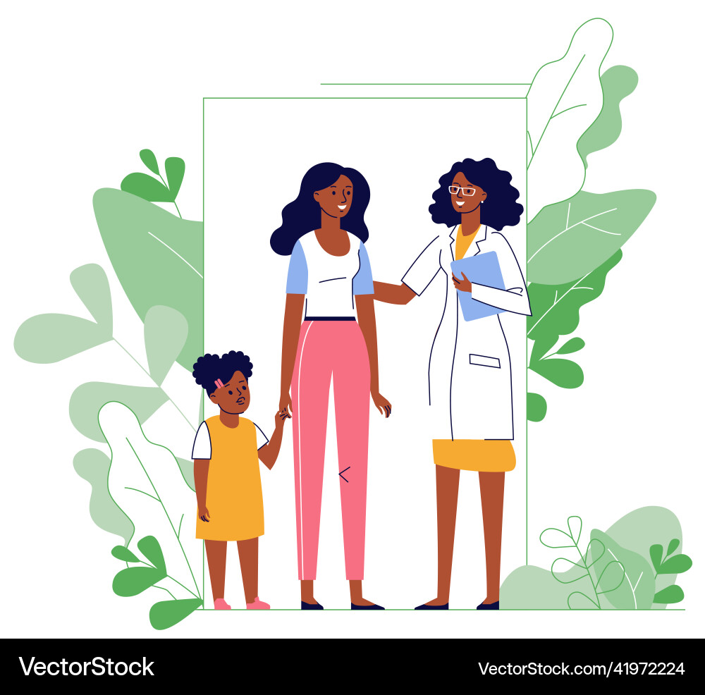 Medicine concept with black doctor and family Medicine concept with black doctor and family vector image