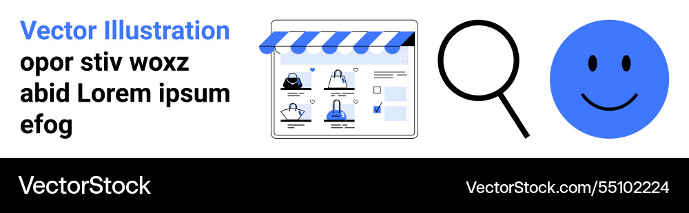 Online storefront with search function and happy Online storefront with search function and happy Vector Image