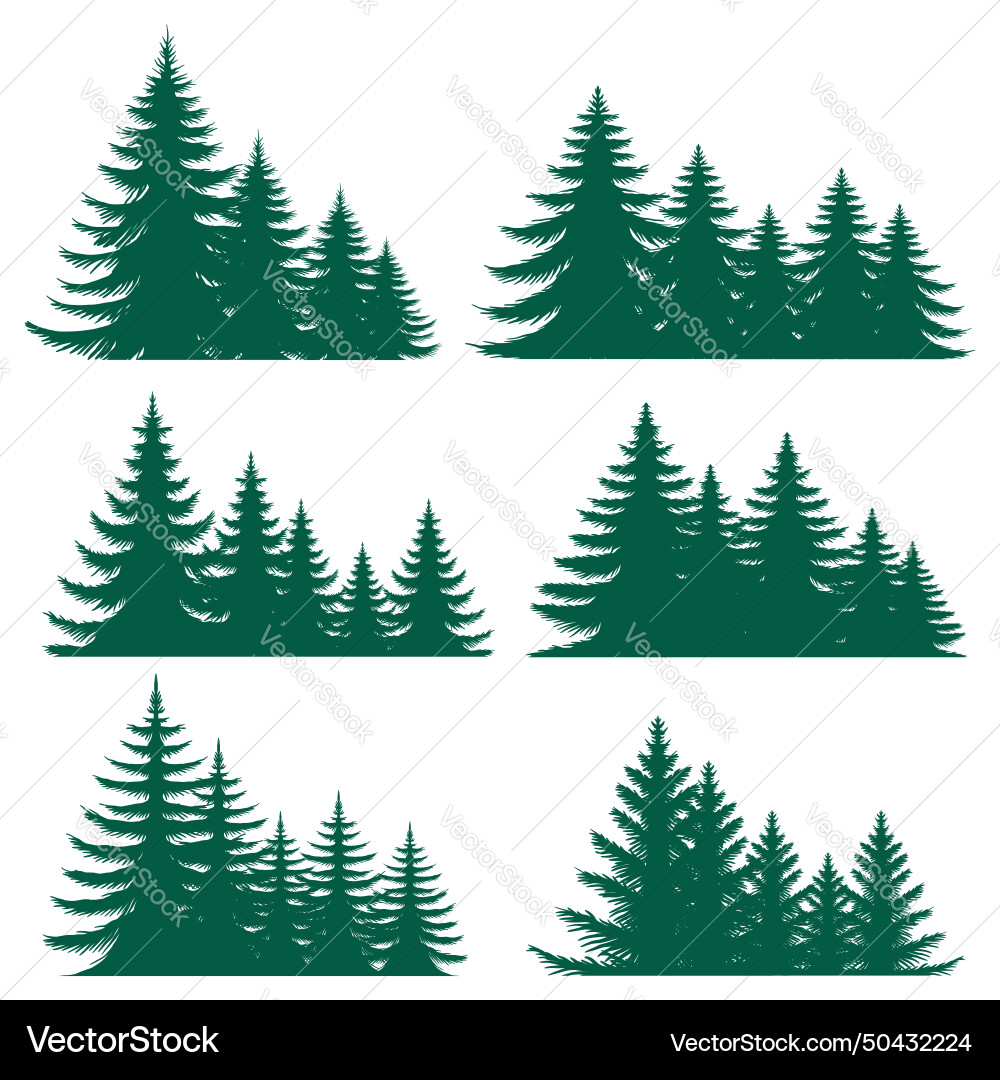 Pine tree silhouette element set collection Vector Image