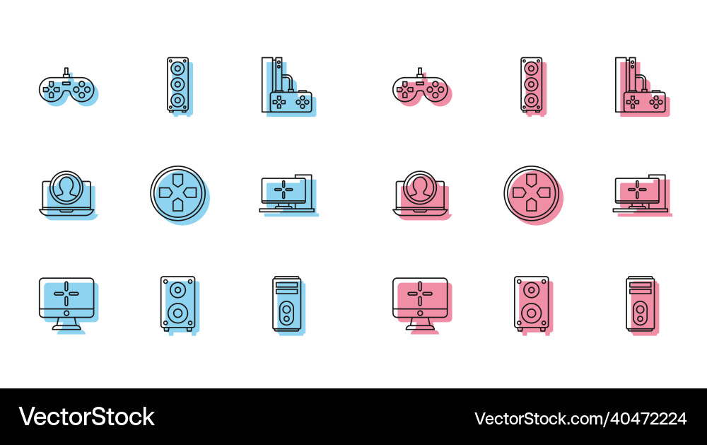 Set line computer monitor stereo speaker gamepad Set line computer monitor stereo speaker gamepad vector image