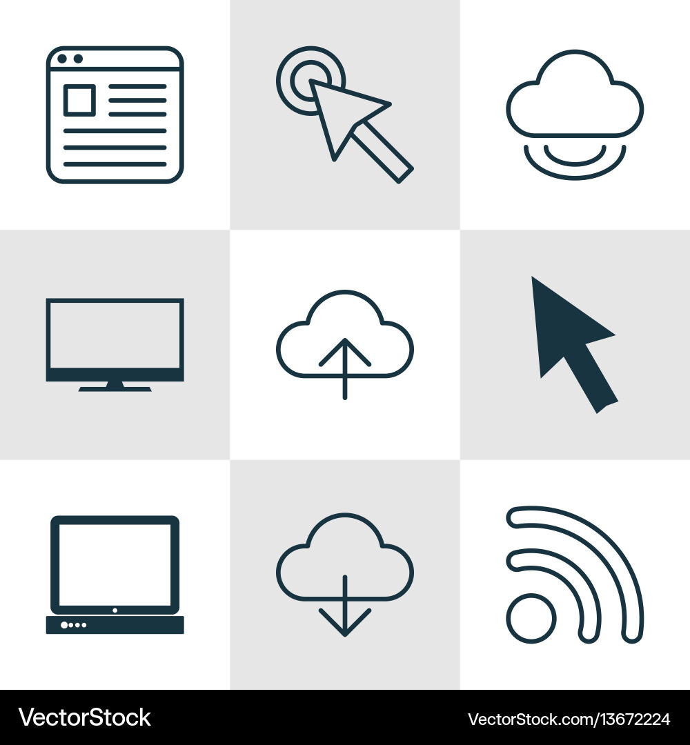 Set of 9 internet icons includes display mouse Set of 9 internet icons includes display mouse Vector Image