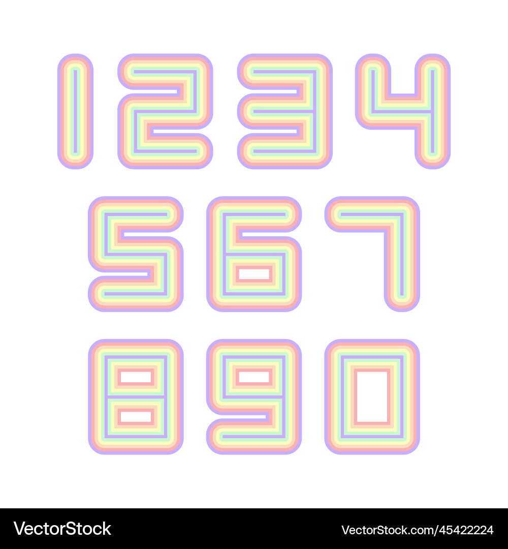 Set of numbers with rainbow typography design Vector Image