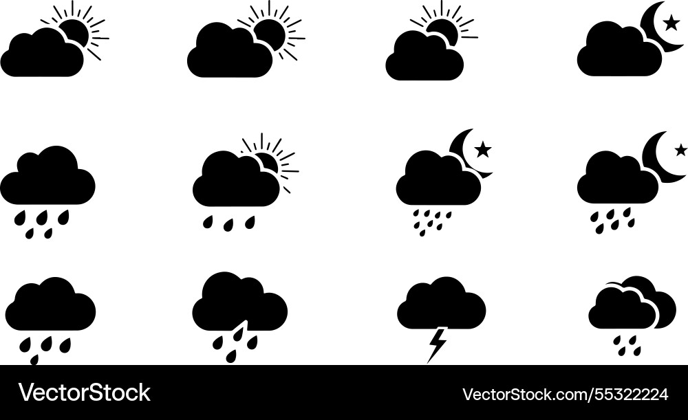 Set of weather icons showing different Set of weather icons showing different Vector Image