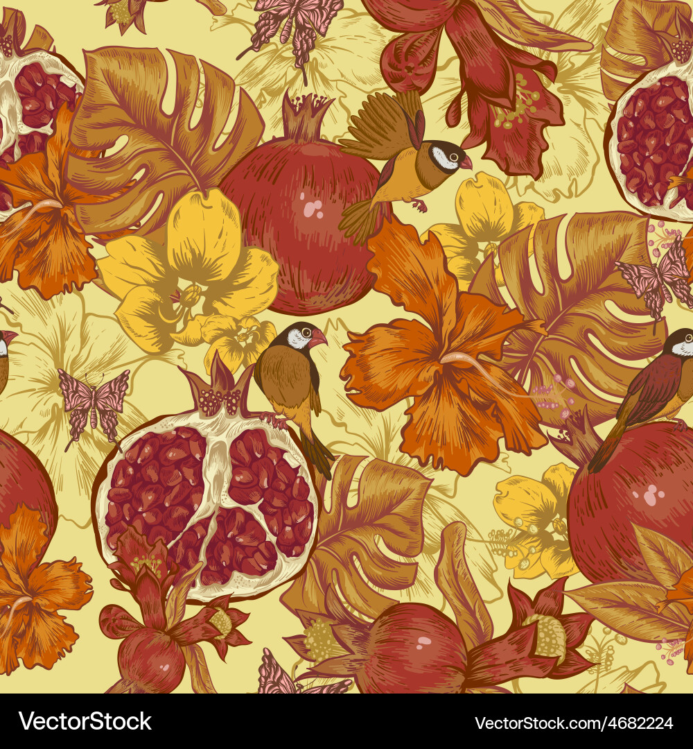 Vintage seamless background tropical fruit Vector Image