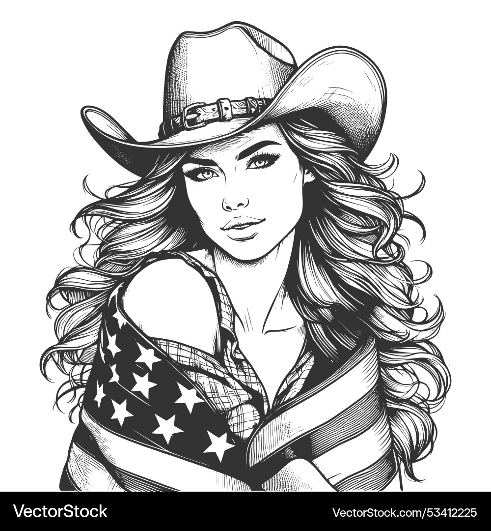 American Cowgirl Flag Portrait vector image