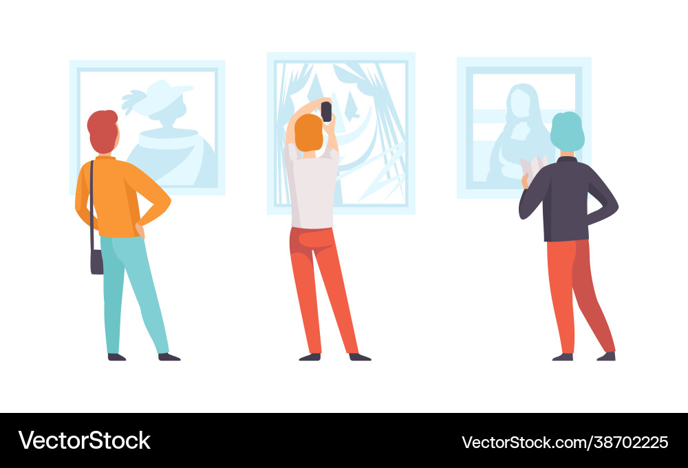 Art gallery with visitors view from behind Art gallery with visitors view from behind Vector Image