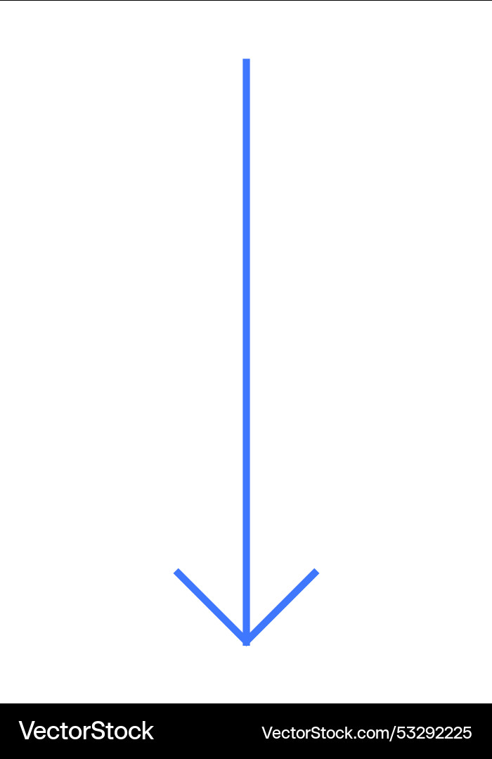 Blue downward pointing arrow with minimalistic Blue downward pointing arrow with minimalistic vector image