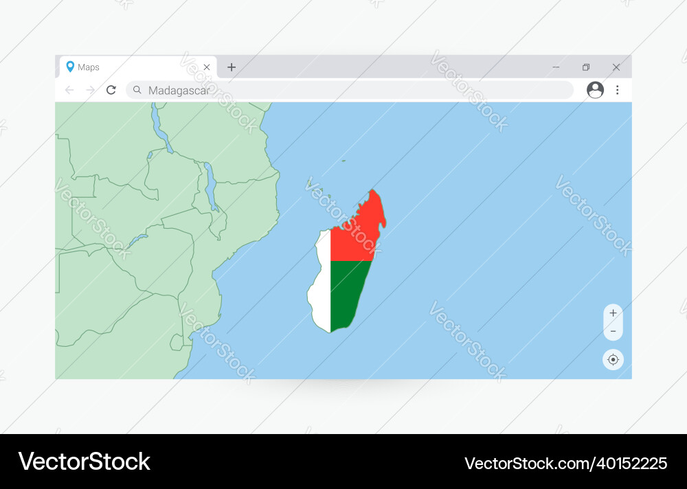 Browser window with map of madagascar searching Vector Image