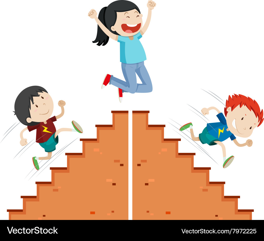 Children Running Up and Down Stairs – Royalty-Free Vector | VectorStock, image size:1000x916