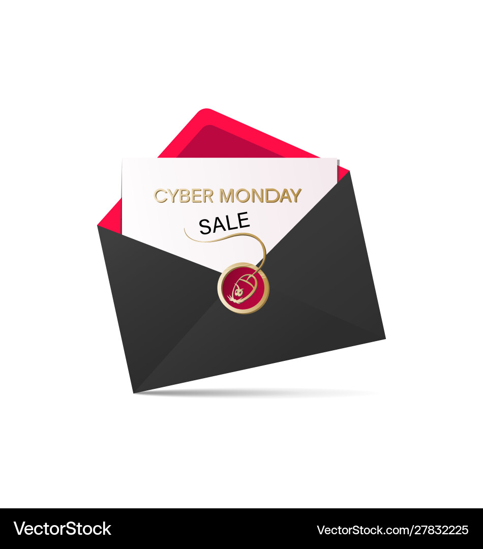 Cyber monday golden computer mouse envelope Vector Image
