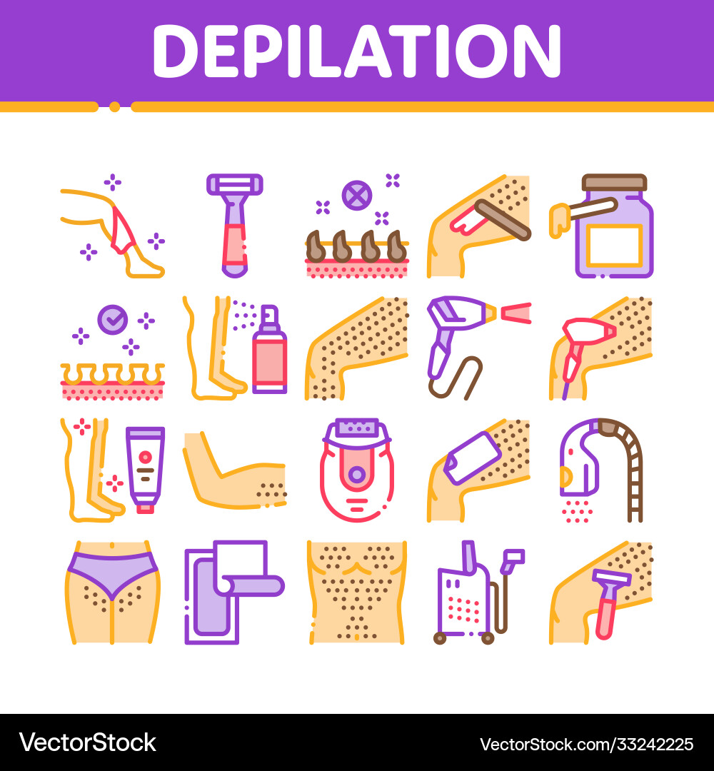 Depilation procedure collection icons set Vector Image