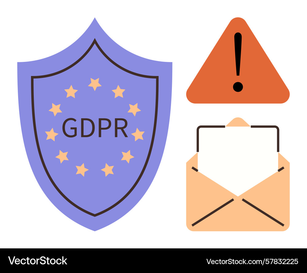 Gdpr shield with warning icon and email envelope vector image