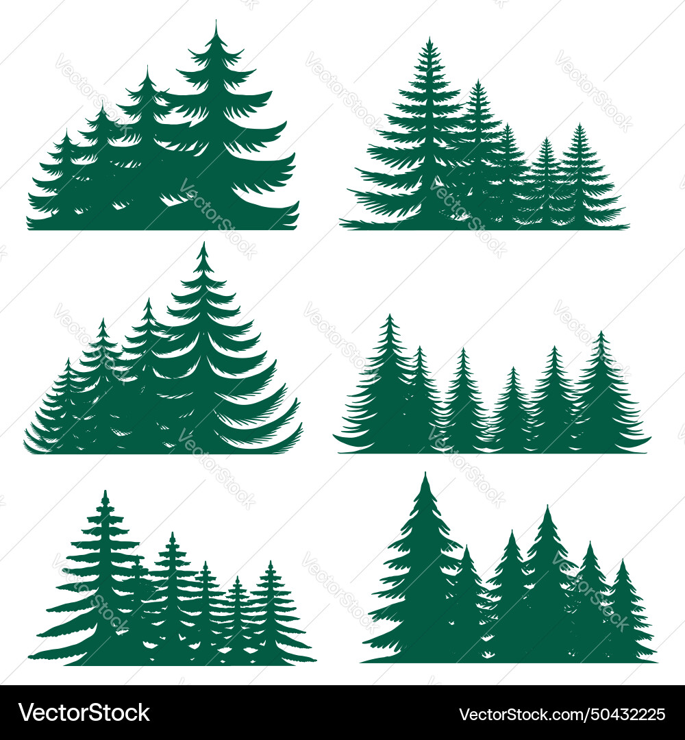 Pine tree silhouette element set collection Vector Image