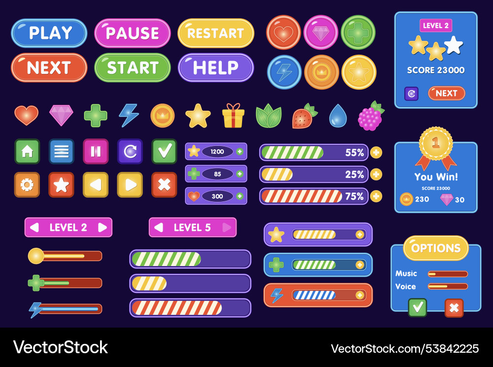 Spiel ui interface mega set elemente in flat Spiel ui interface mega set elemente in flat vektorbild