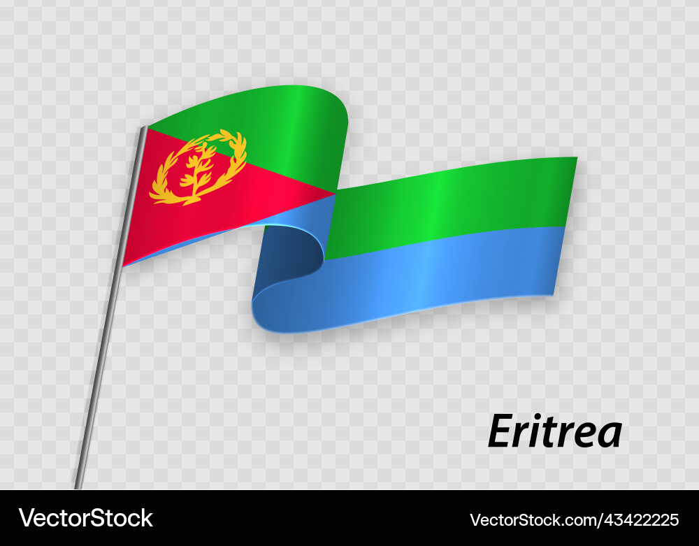 Waving flag of eritrea on flagpole template Waving flag of eritrea on flagpole template vector image
