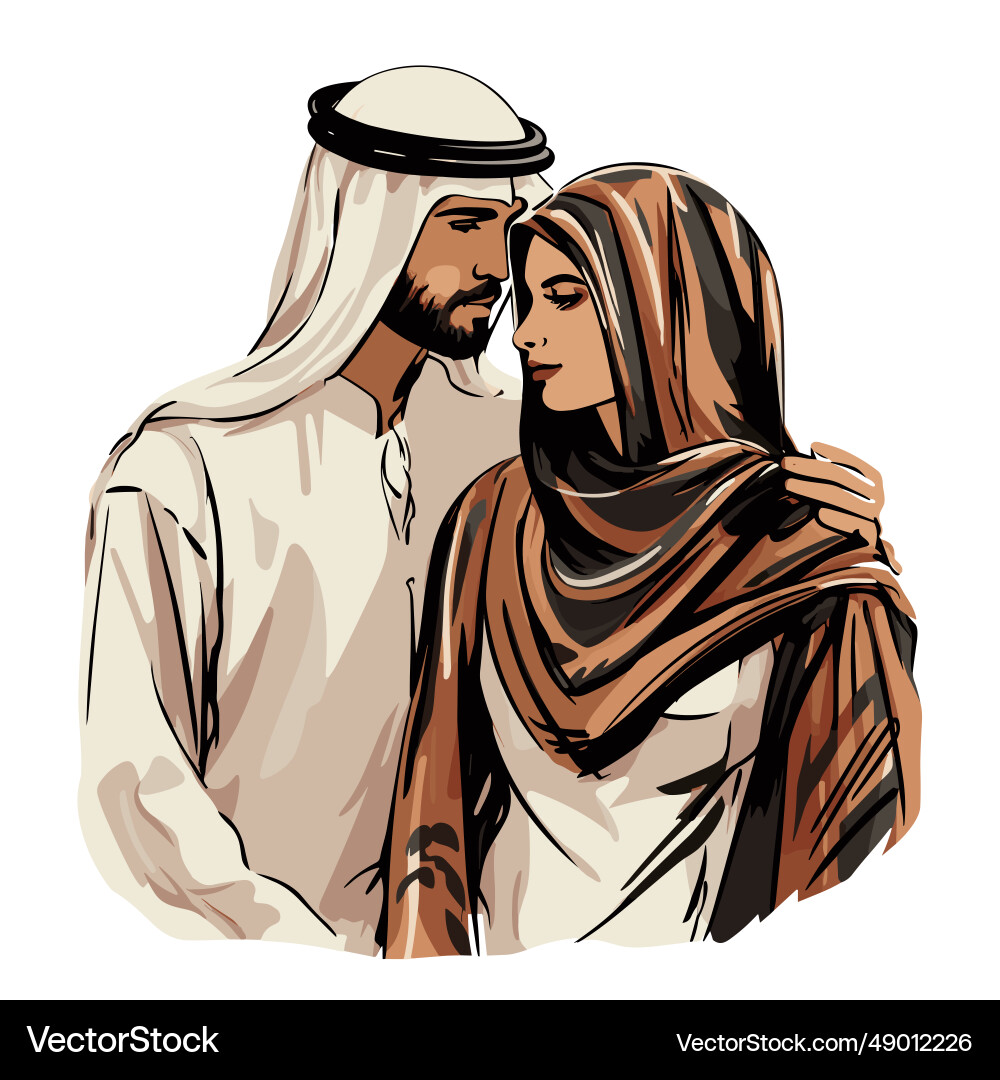 Arabian couple hand-drawn comic arab Arabian couple hand-drawn comic arab vector image