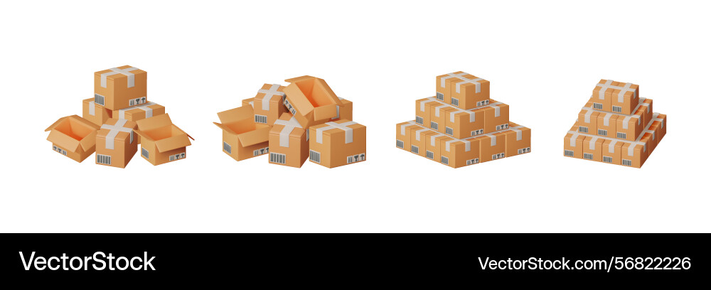 Four different stacks of 3d rendering cardboard vector image