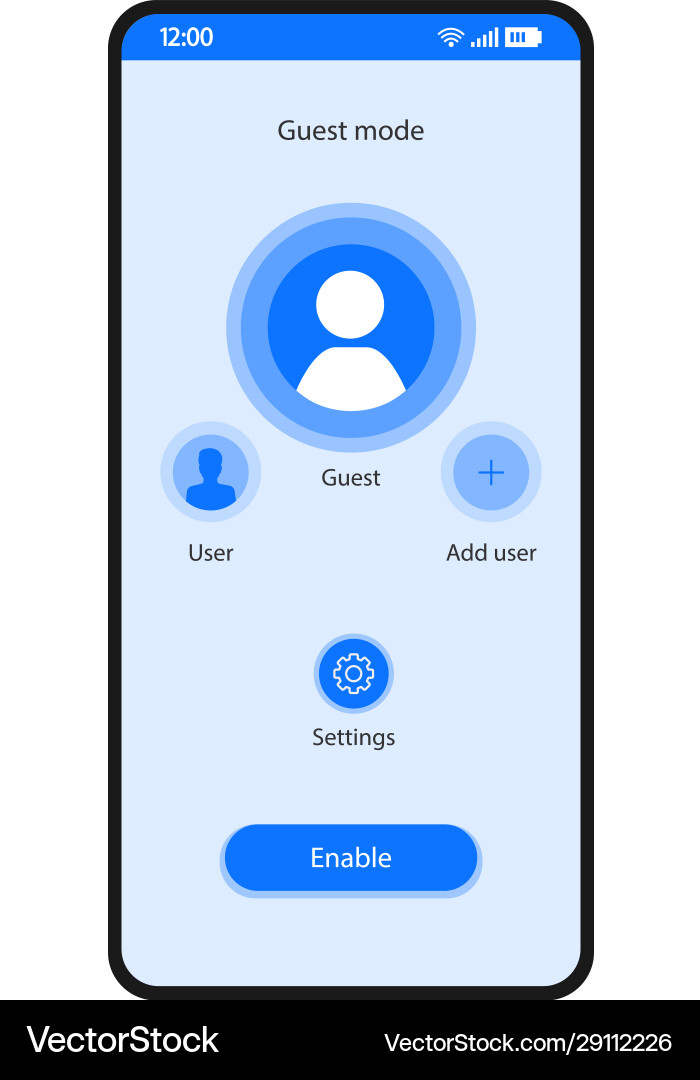 Guest mode app smartphone interface template Guest mode app smartphone interface template vector image