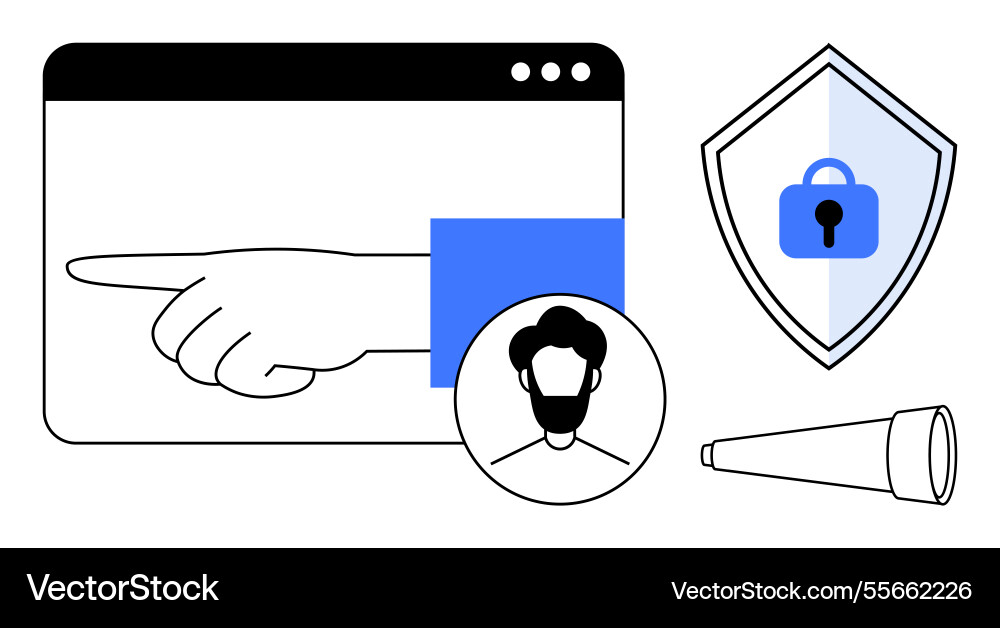Guidance hand pointing on browser window security Guidance hand pointing on browser window security vector image