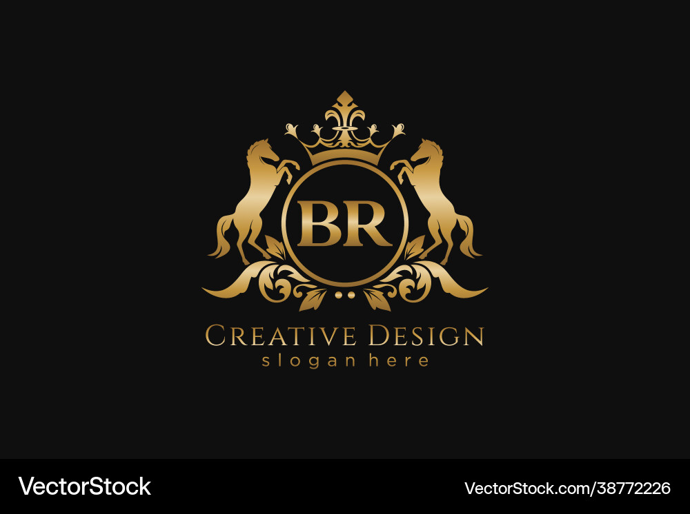 Initial br retro golden crest with circle and two Initial br retro golden crest with circle and two vector image