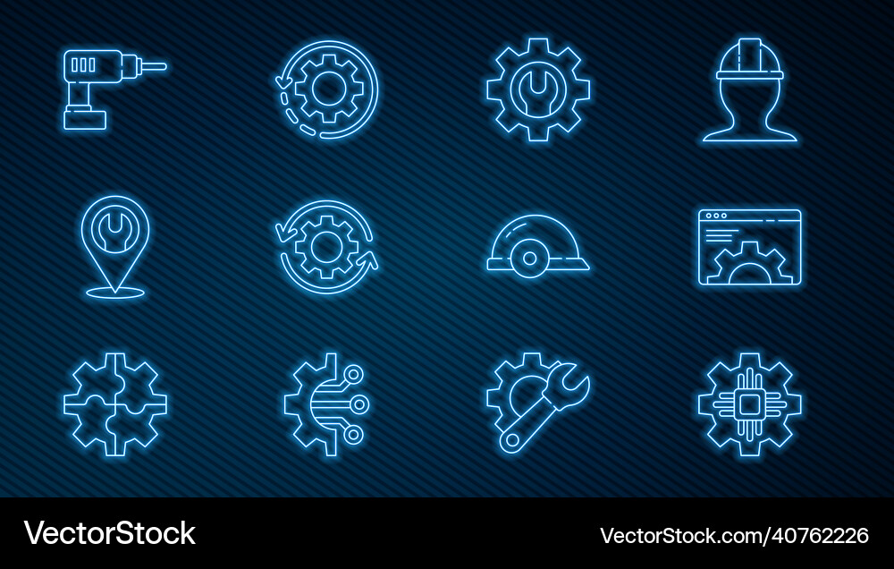 Set line processor browser setting wrench Set line processor browser setting wrench vector image