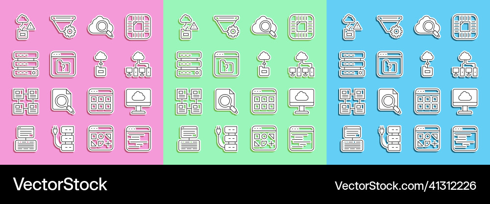 Set line software cloud technology data transfer Vector Image