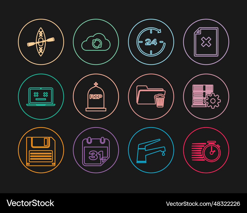 Set line stopwatch server setting clock 24 hours Set line stopwatch server setting clock 24 hours vector image