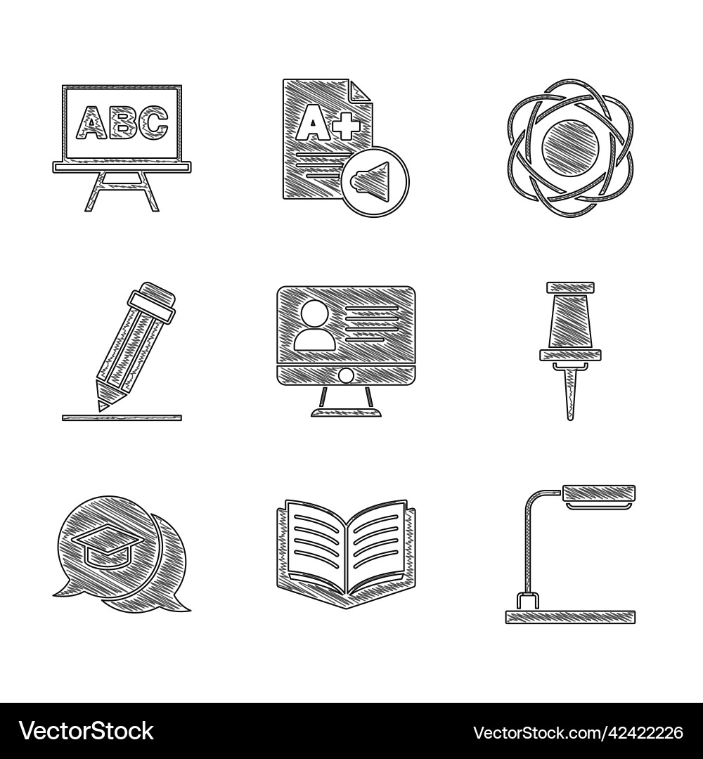 Set online class open book table lamp push pin Set online class open book table lamp push pin Vector Image