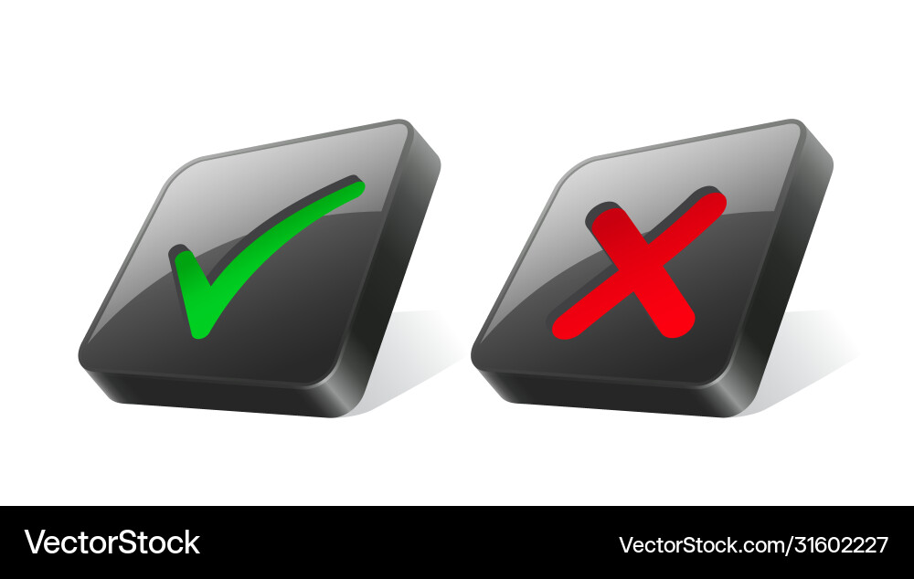 3d black buttons with cross and check mark 3d black buttons with cross and check mark vector image
