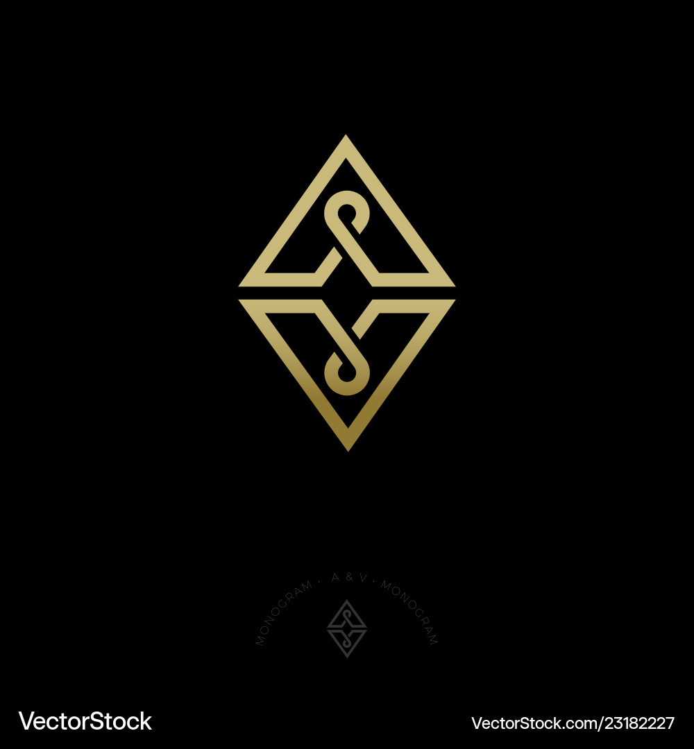 A v letters monogram gold lines drop loop vector image