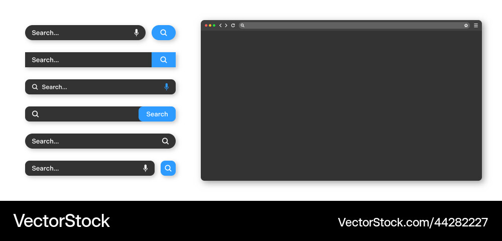 Blank internet browser window with various search Blank internet browser window with various search vector image