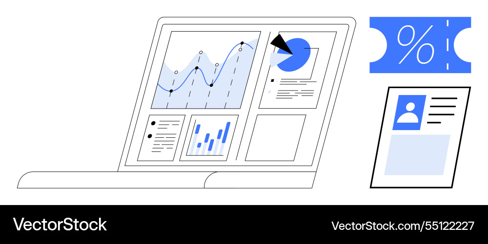 Data analytics and customer profiling on laptop Data analytics and customer profiling on laptop vector image