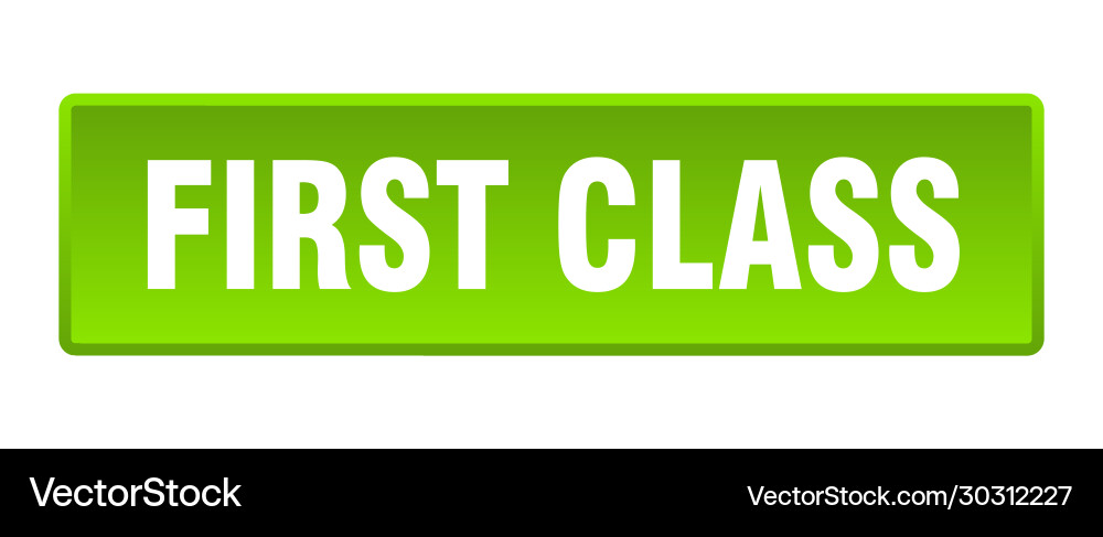 First class button square green push Vector Image