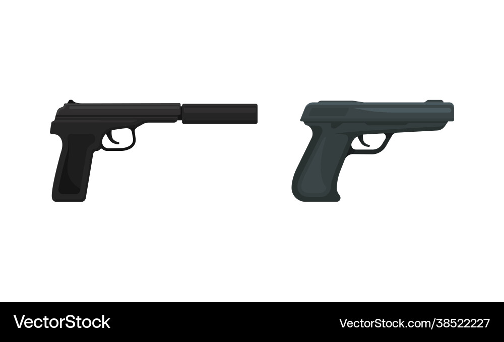 Handguns or pistol models with firing trigger Handguns or pistol models with firing trigger vector image