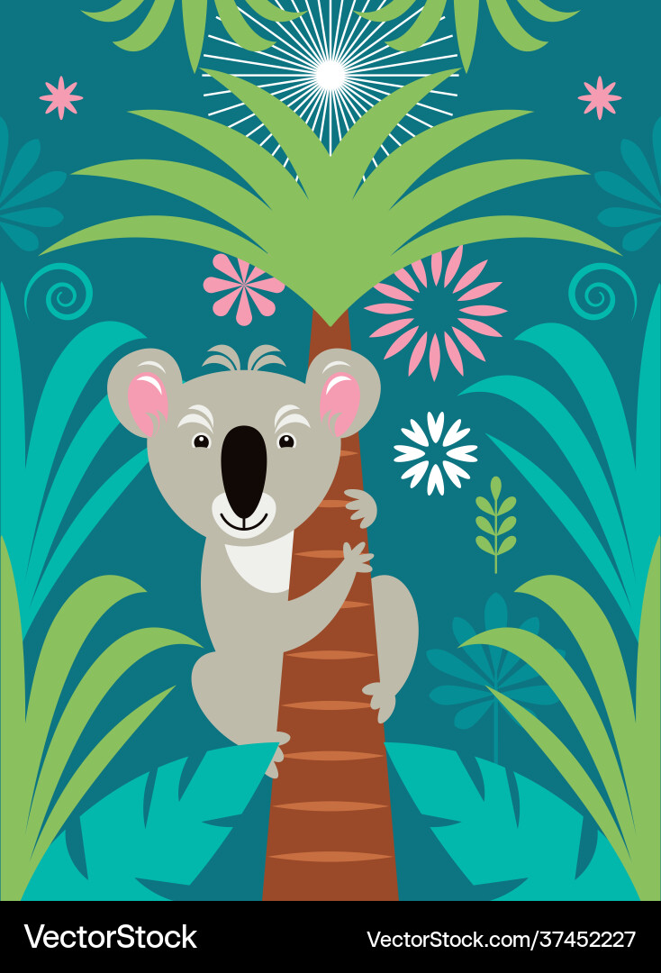 Koala on palm tree Koala on palm tree Vector Image