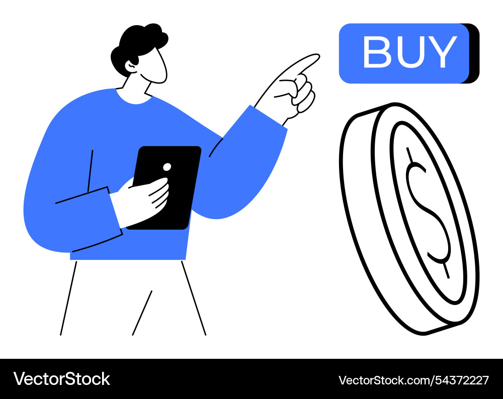 Man using tablet to make online purchase with buy Vector Image