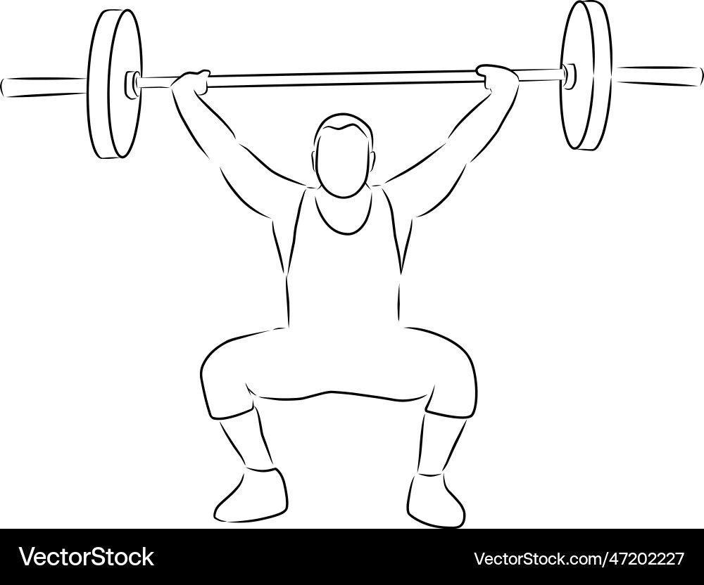 Man with a barbell hand drawn sketch Man with a barbell hand drawn sketch Vector Image