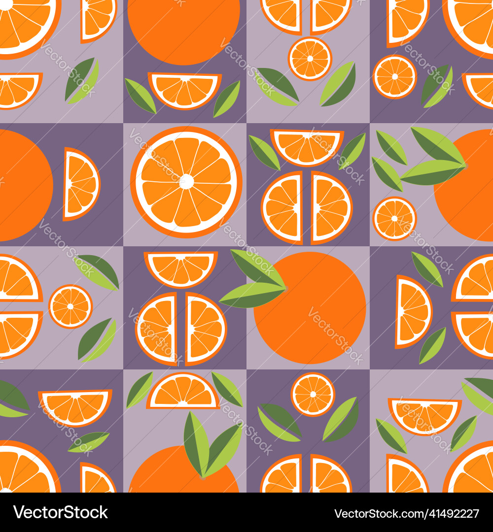 Seamless orange fruit pattern on grid background vector image