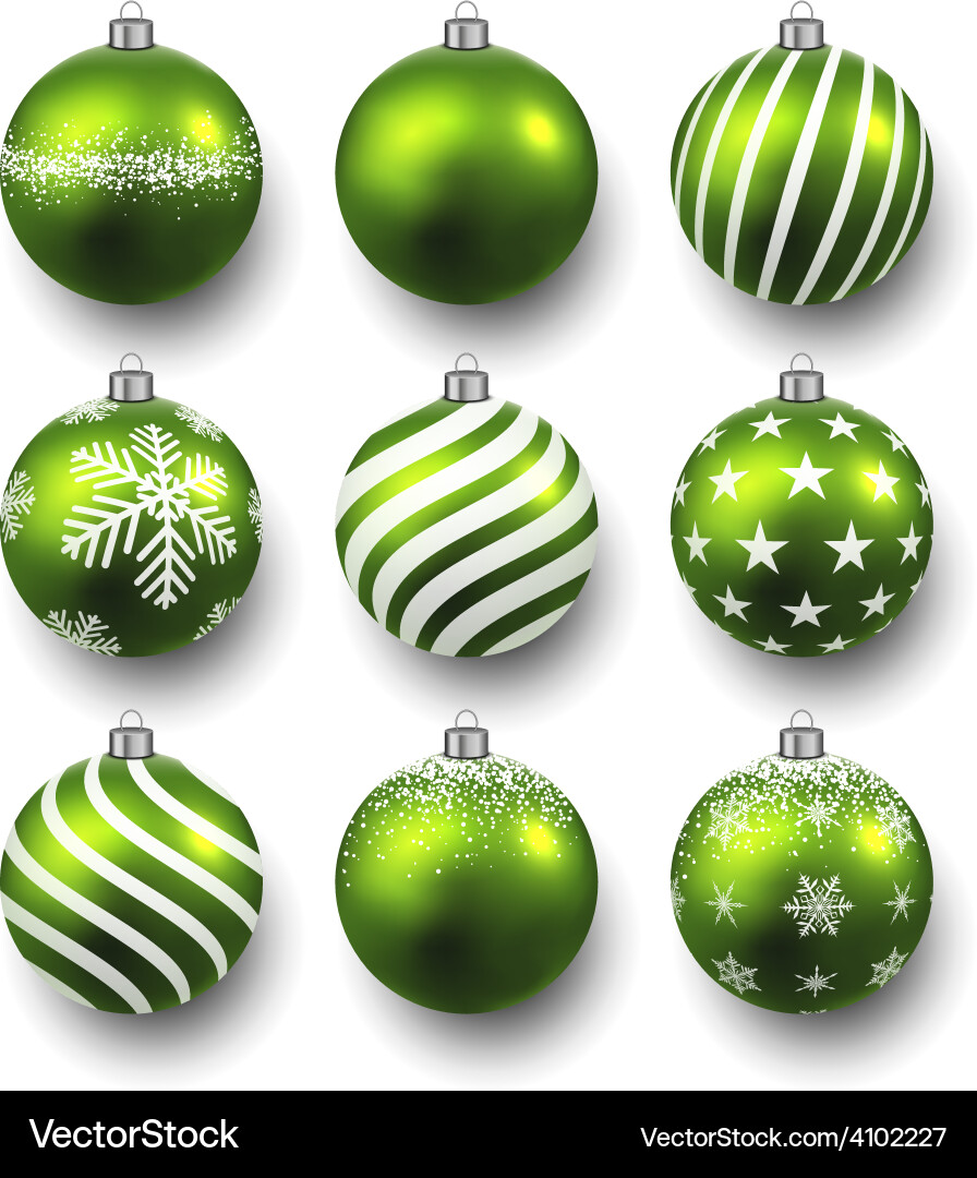 Set of realistic green christmas balls Royalty Free Vector