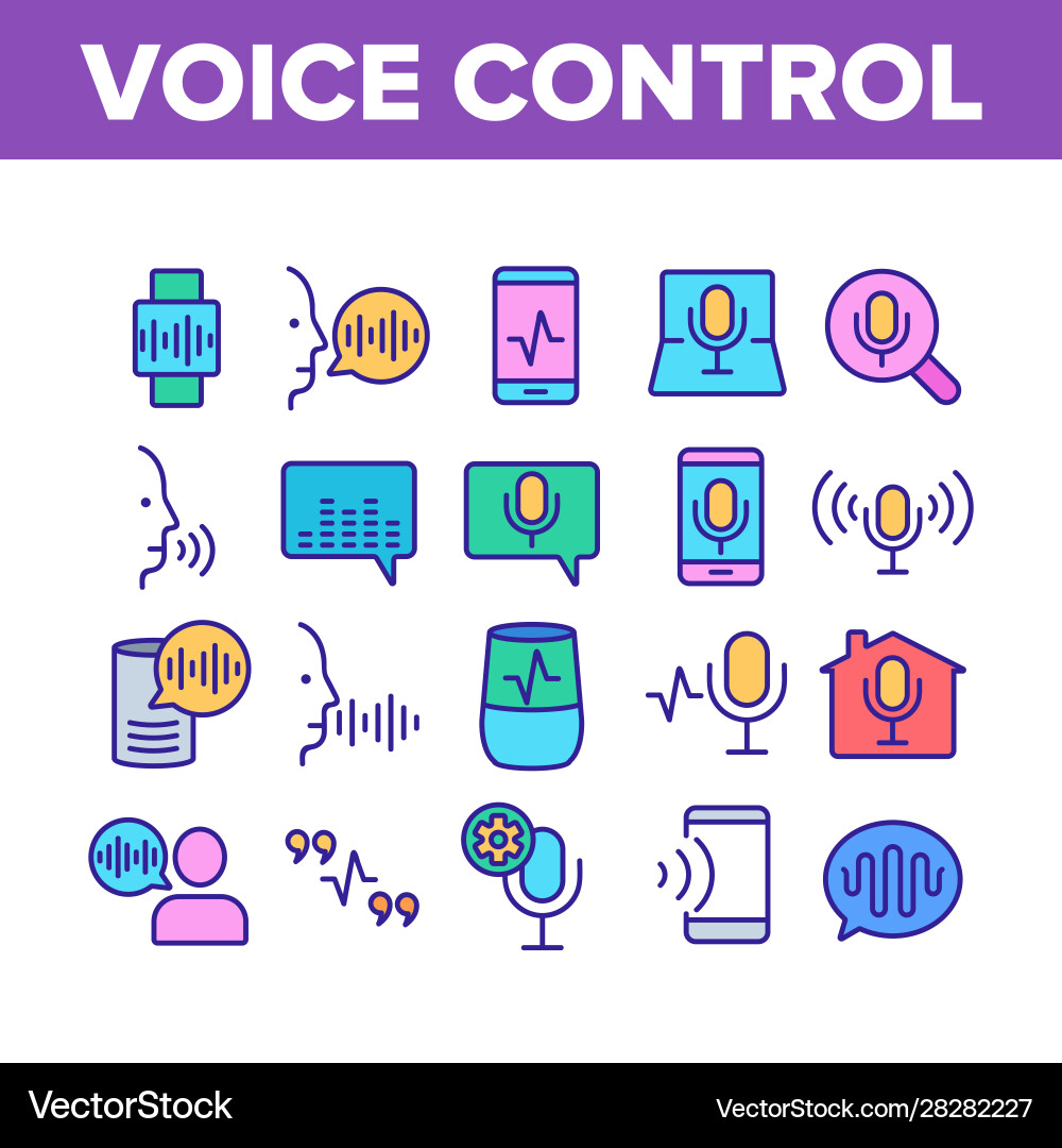 Voice control command collection icons set Voice control command collection icons set Vector Image